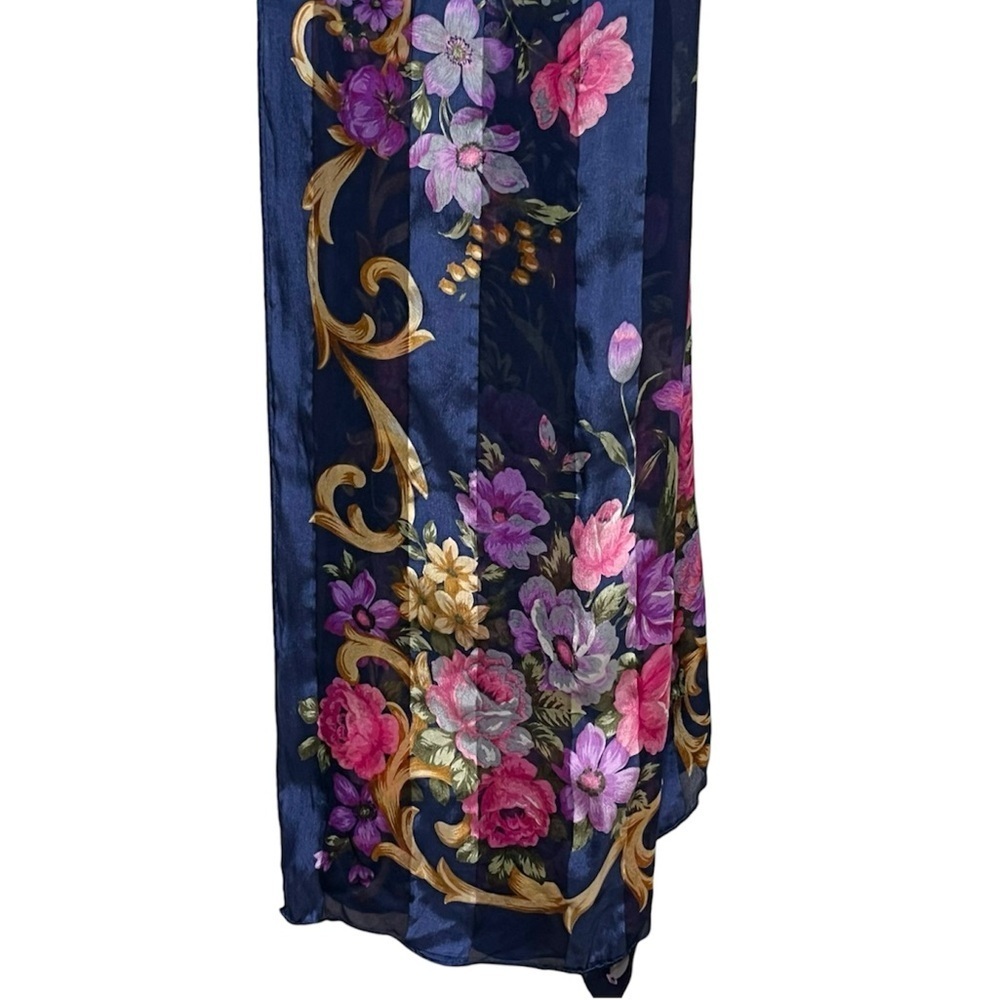Hiroko Elegant vintage Navy pink Floral scrollwork classic pure silk Scarf - Picture 7 of 7